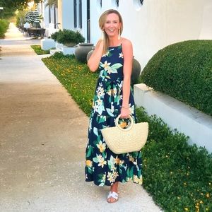 Navy Orange Print Maxi